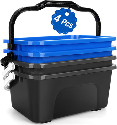 Cubo limpieza 3gal con asa 4 cubos plástico cuadrados azul gris