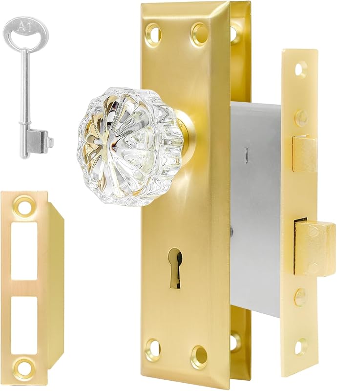 Set cerradura mortaja puerta pomos cristal vintage dorado