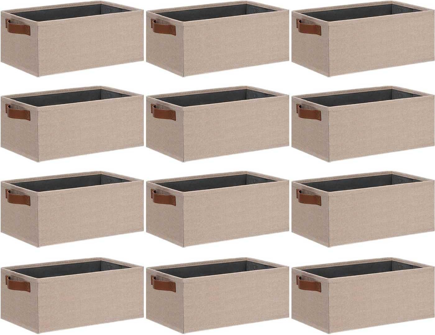 12 Cestas Almacenamiento Tela 11.8x7.87x5.11" Asas Cuero