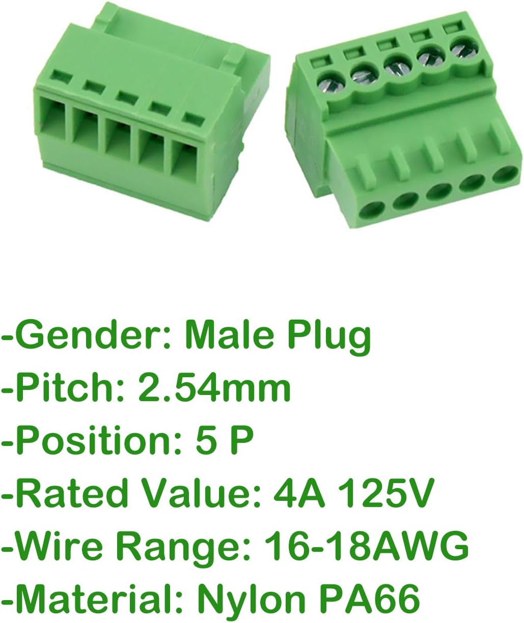 10 Conectores Bloque 5 Polos 0.100pulg 26-18 AWG Macho