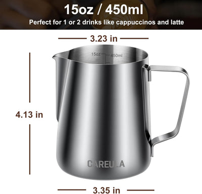 Jarra de espuma de leche de acero inoxidable 15 oz para cafetera expreso