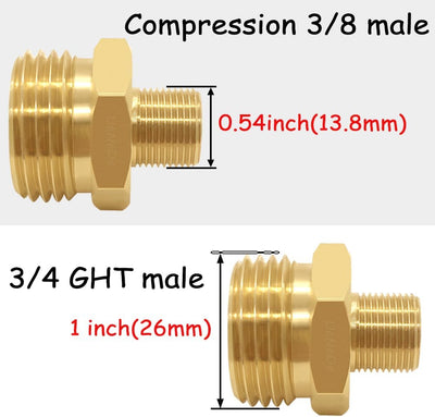 2 Adaptadores agua 3/4" GHT a 3/8" macho compresión latón