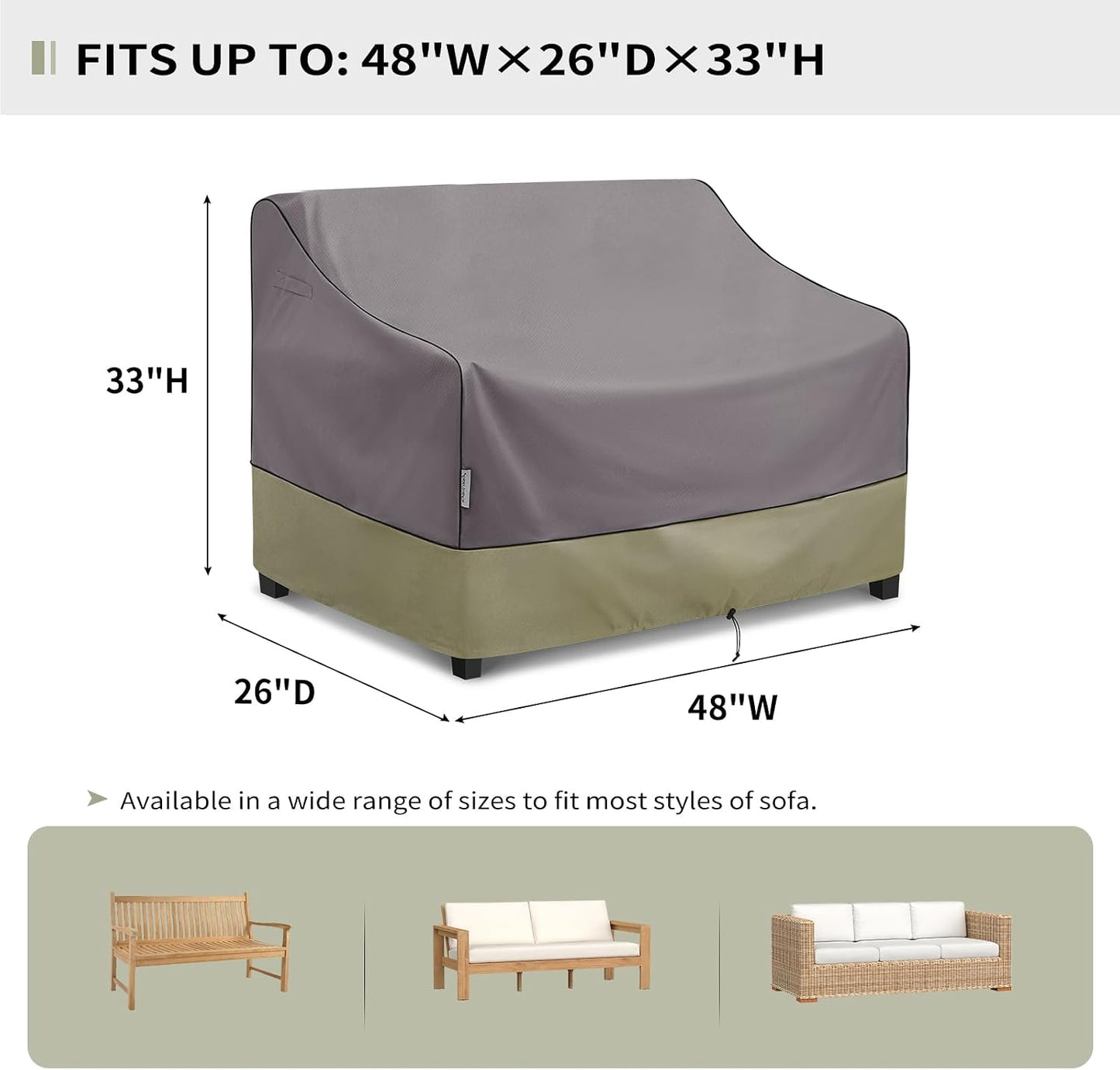 Fundas sofá loveseat exterior 48x26x33" impermeables gris