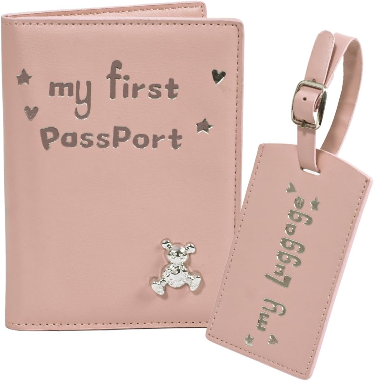 Funda pasaporte bebé con etiqueta equipaje rosa para niños