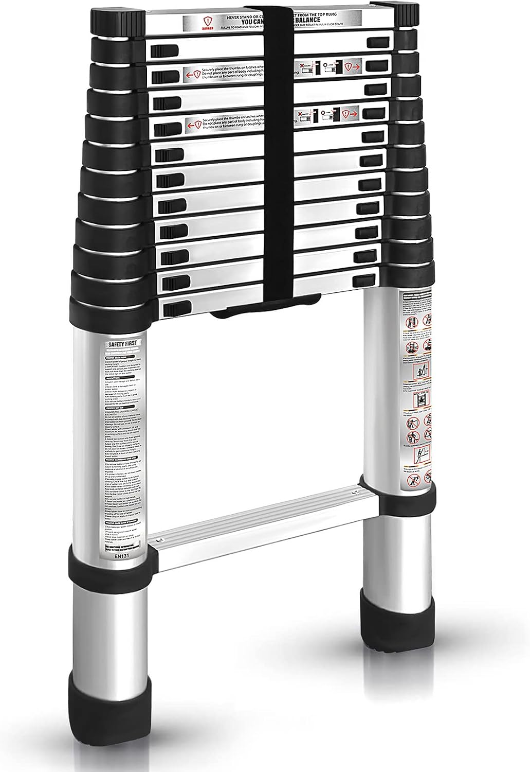 Escalera telescópica aluminio 12.5ft plegable antiderrap