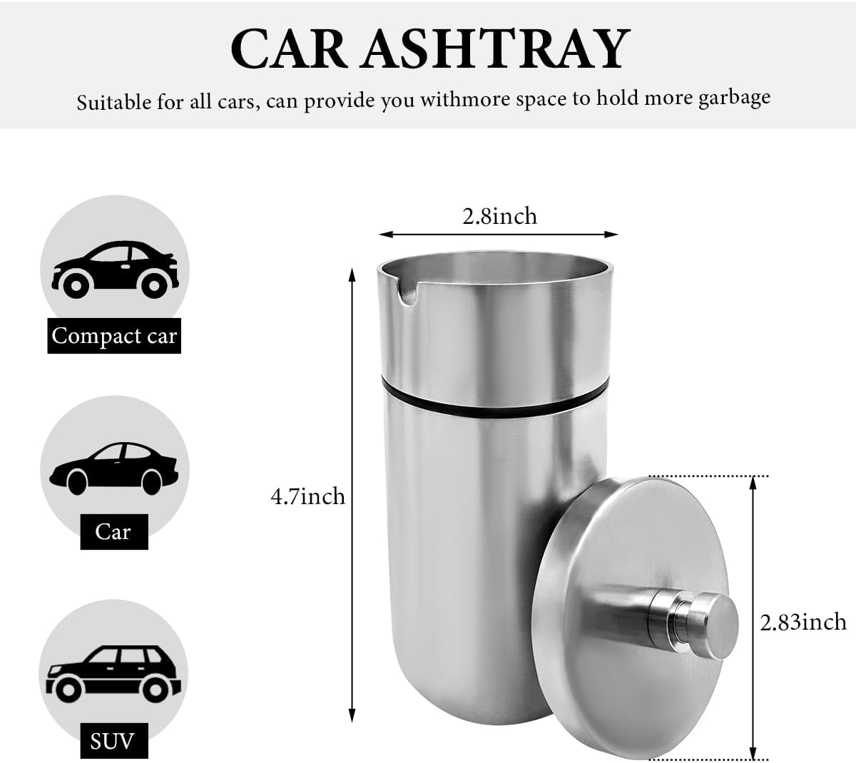 Cenicero coche acero inox desmontable con boquilla