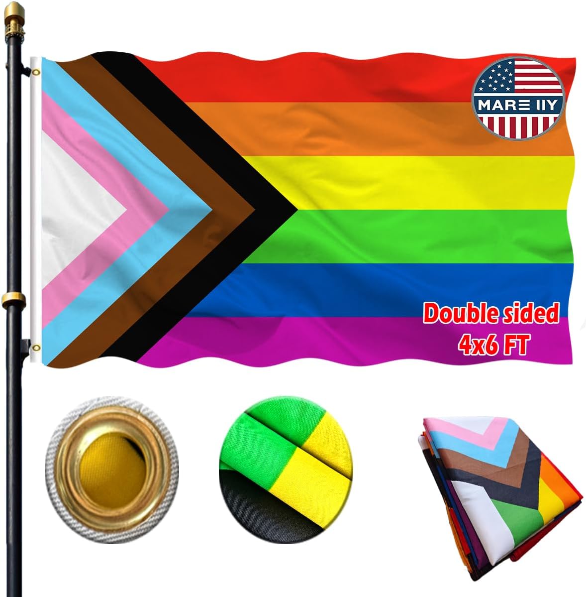 Bandera progreso doble cara 4x6ft poliéster 3 capas lona latón