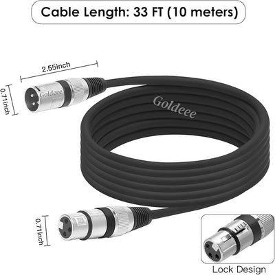 Cable micrófono XLR 33ft negro macho hembra doble blindaje