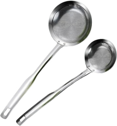 Paquete de 2 coladores de acero inoxidable con cuchara espumadora