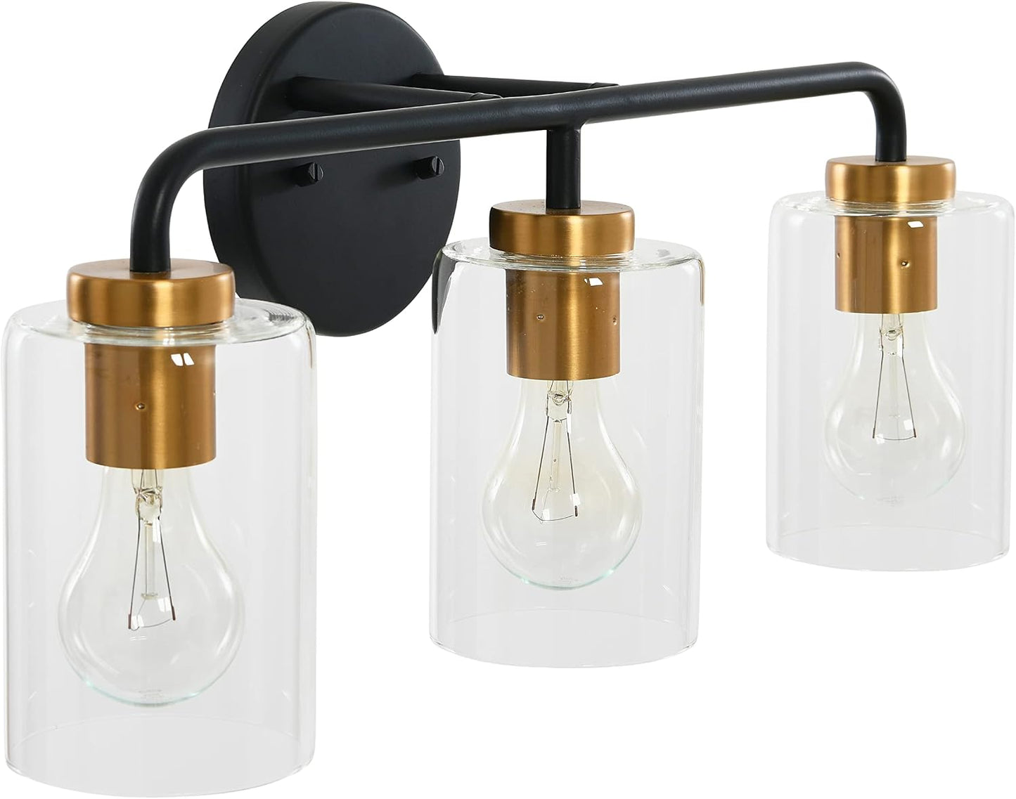 Lámpara tocador 3 luces metal vidrio negro mate oro