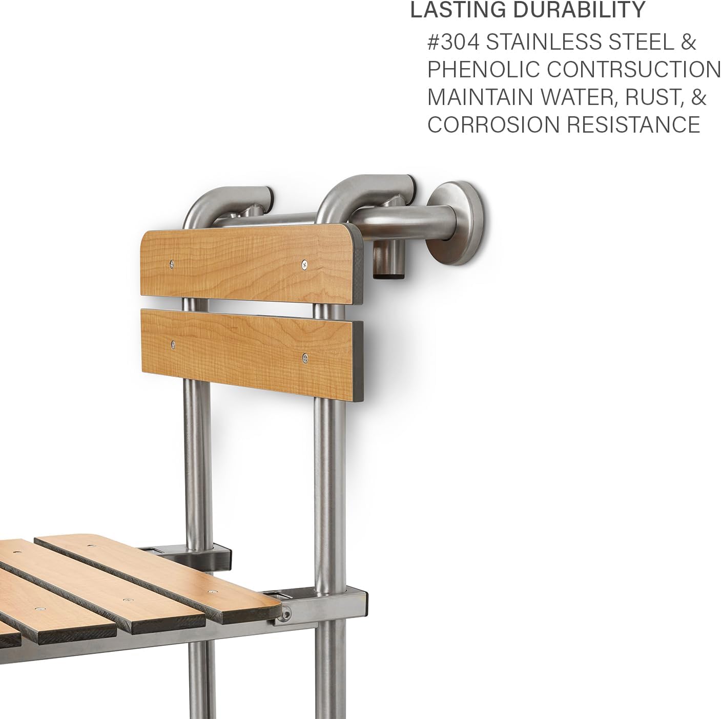 Asiento ducha portátil con respaldo y patas teca