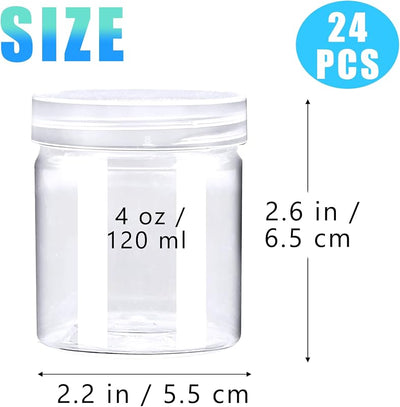 24 Tarros Plástico 4oz Tapas Redondos Sellados Viaje