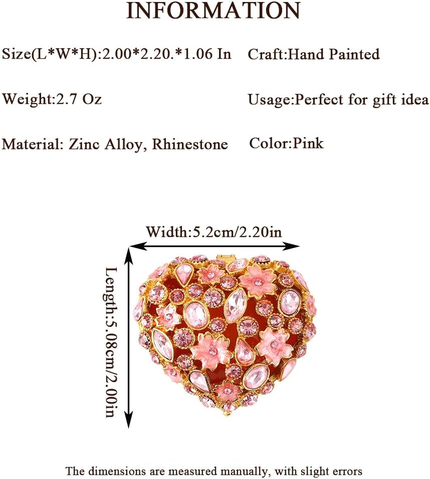 Caja esmaltada corazón rosa joyero anillo pendiente