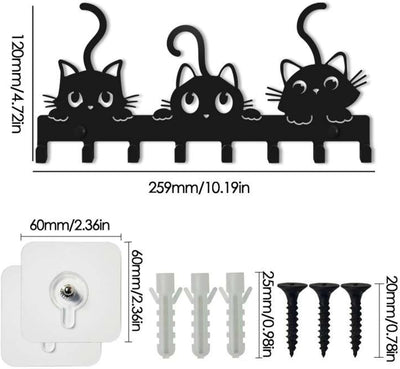 Soporte pared llaves 8 ganchos metal decoración gatos