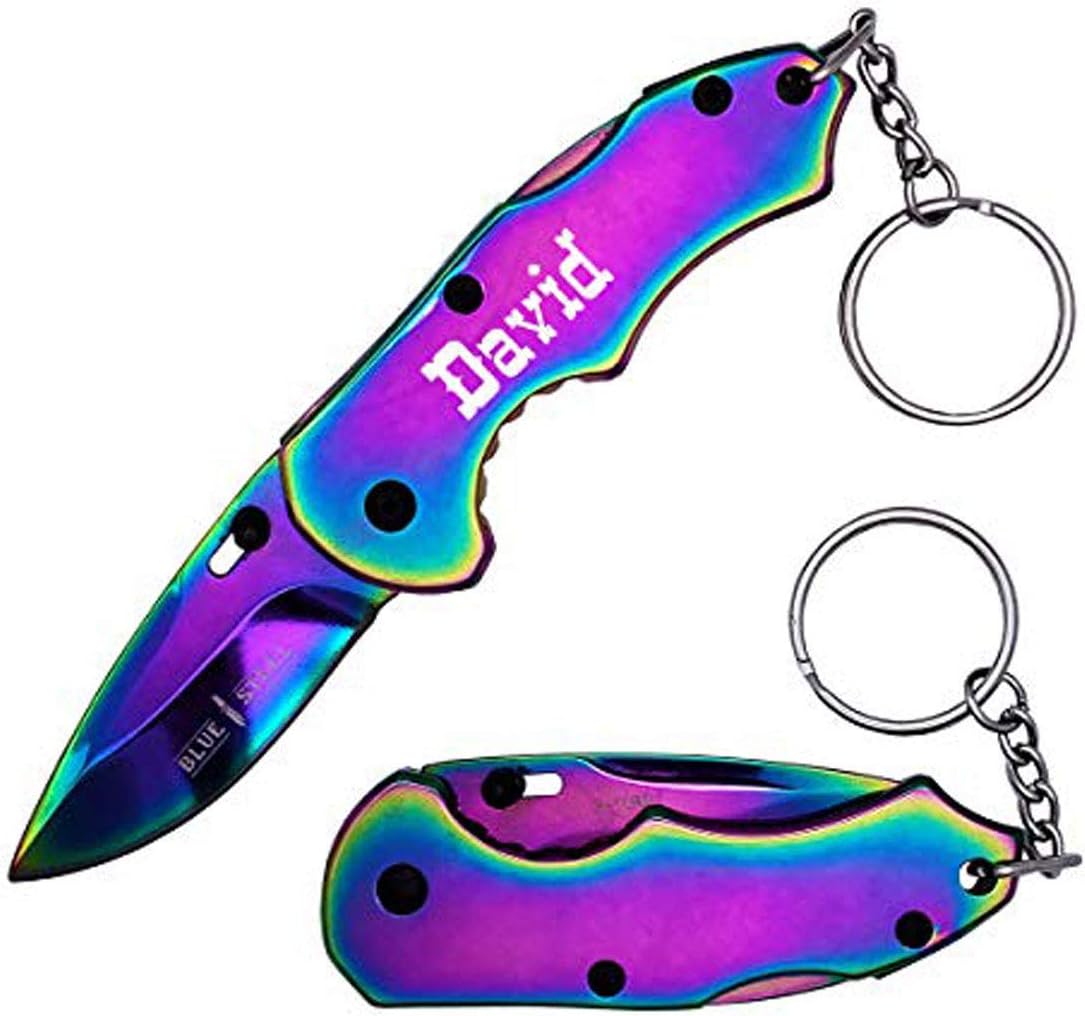 Cuchillo bolsillo acero inox 5pulg hoja fina EDC arcoíris
