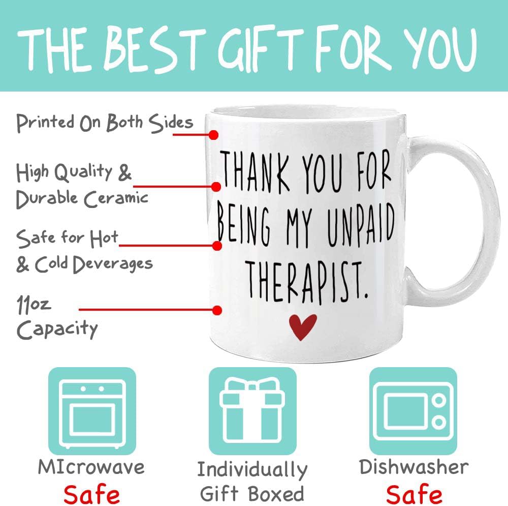 Taza 11oz regalo amistad texto 'Thank You for Being My Unpaid Therapist'