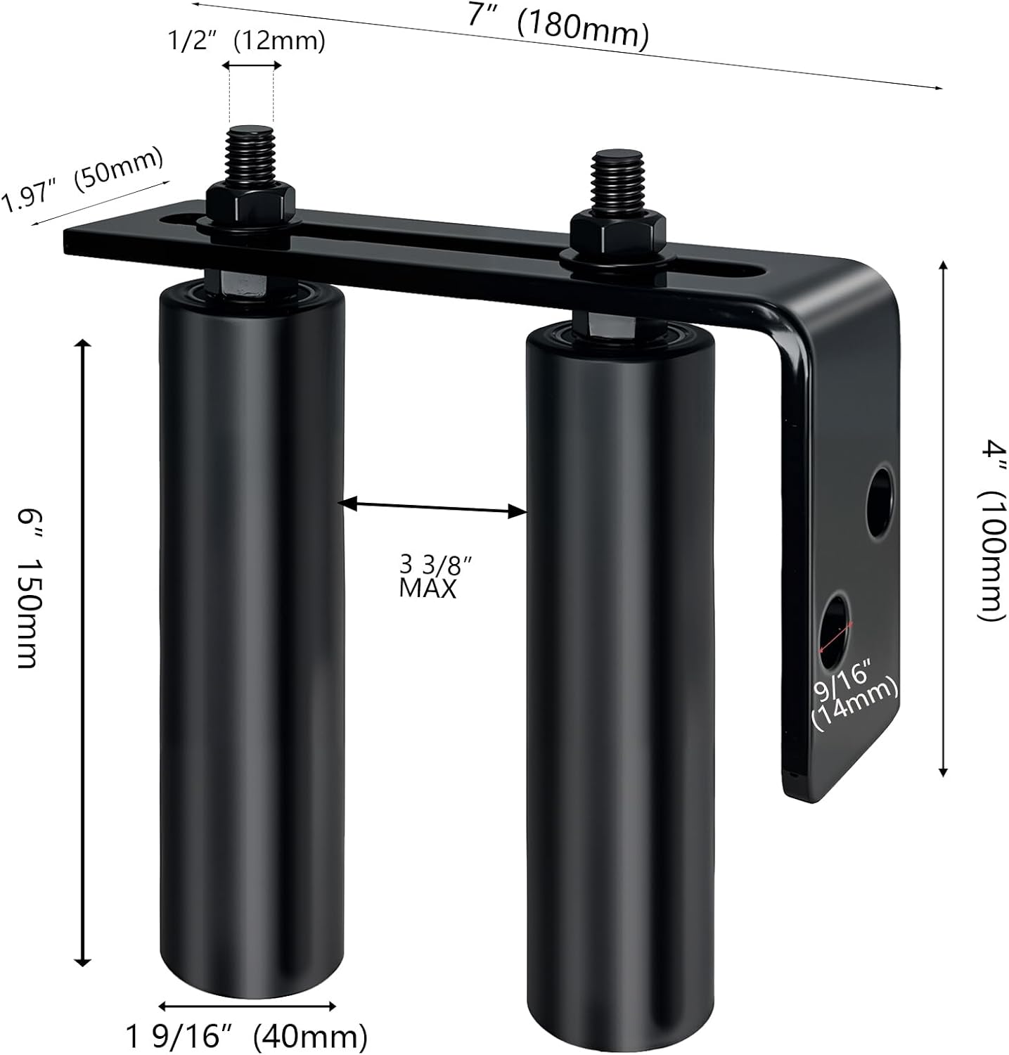Kit rodillos guía puerta pesada 6pulg soporte L negro