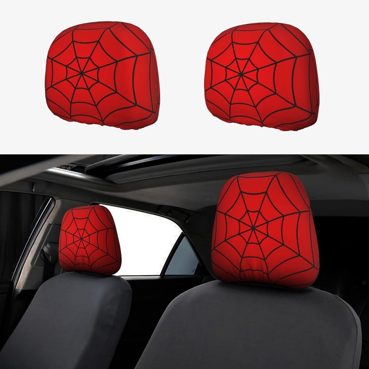 Fundas reposacabezas coche telaraña roja 2 pzas