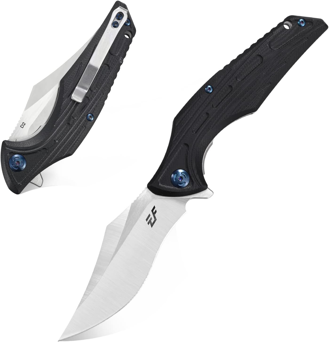 Cuchillo plegable D2 acero mango G10 campamento EDC negro