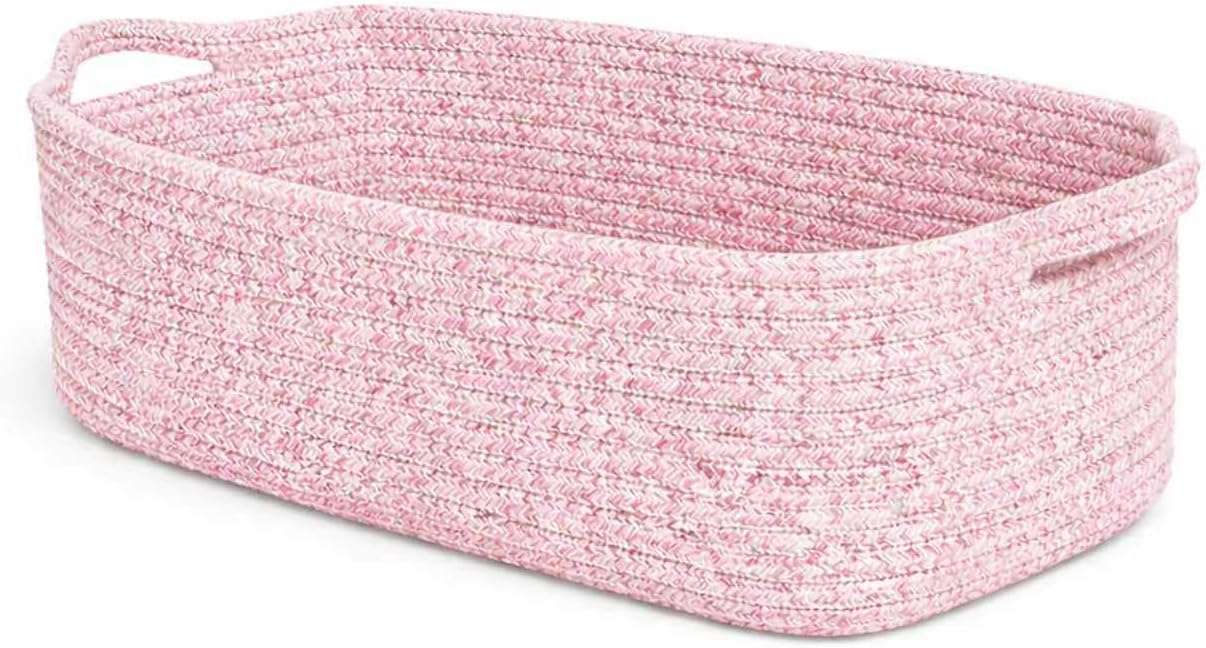 Cesta tejida rosa de algodón 15x10x5" para bebé y mascotas