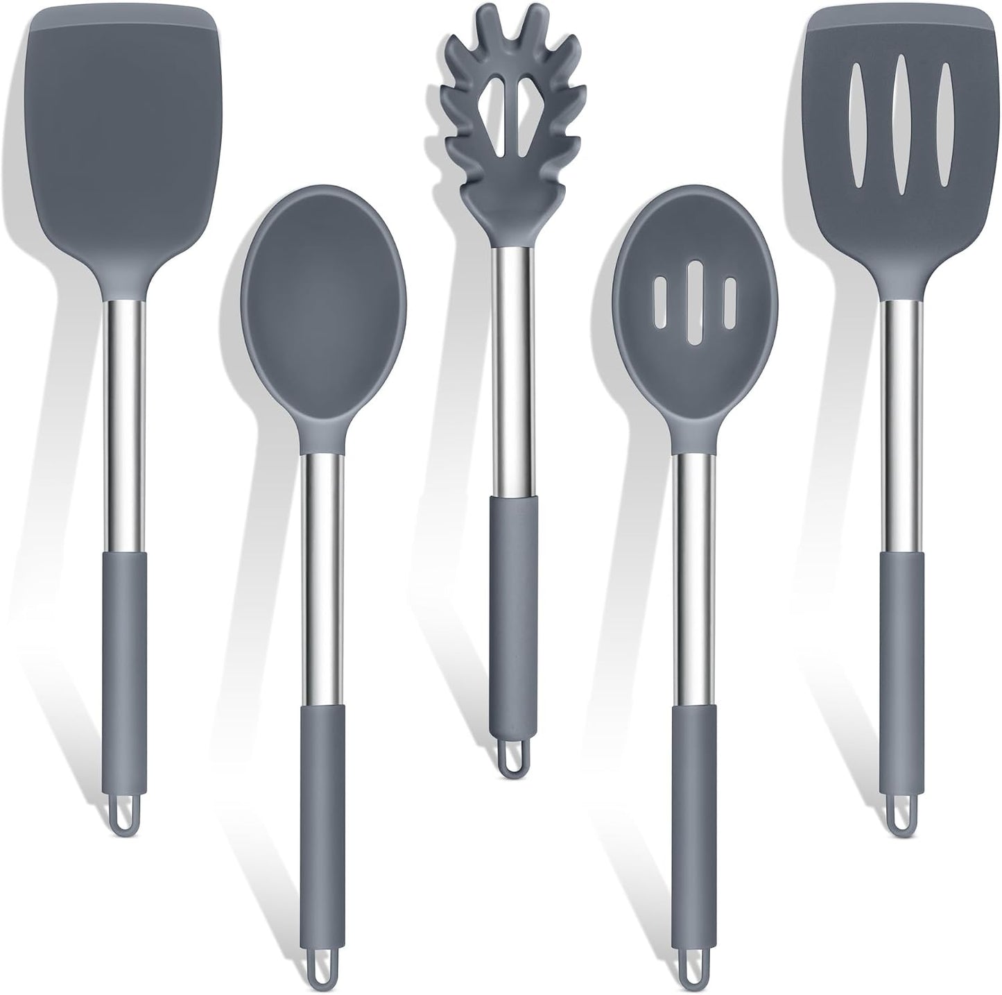 Set 5 Utensilios Silicón Antiadherente Mango Acero Inox