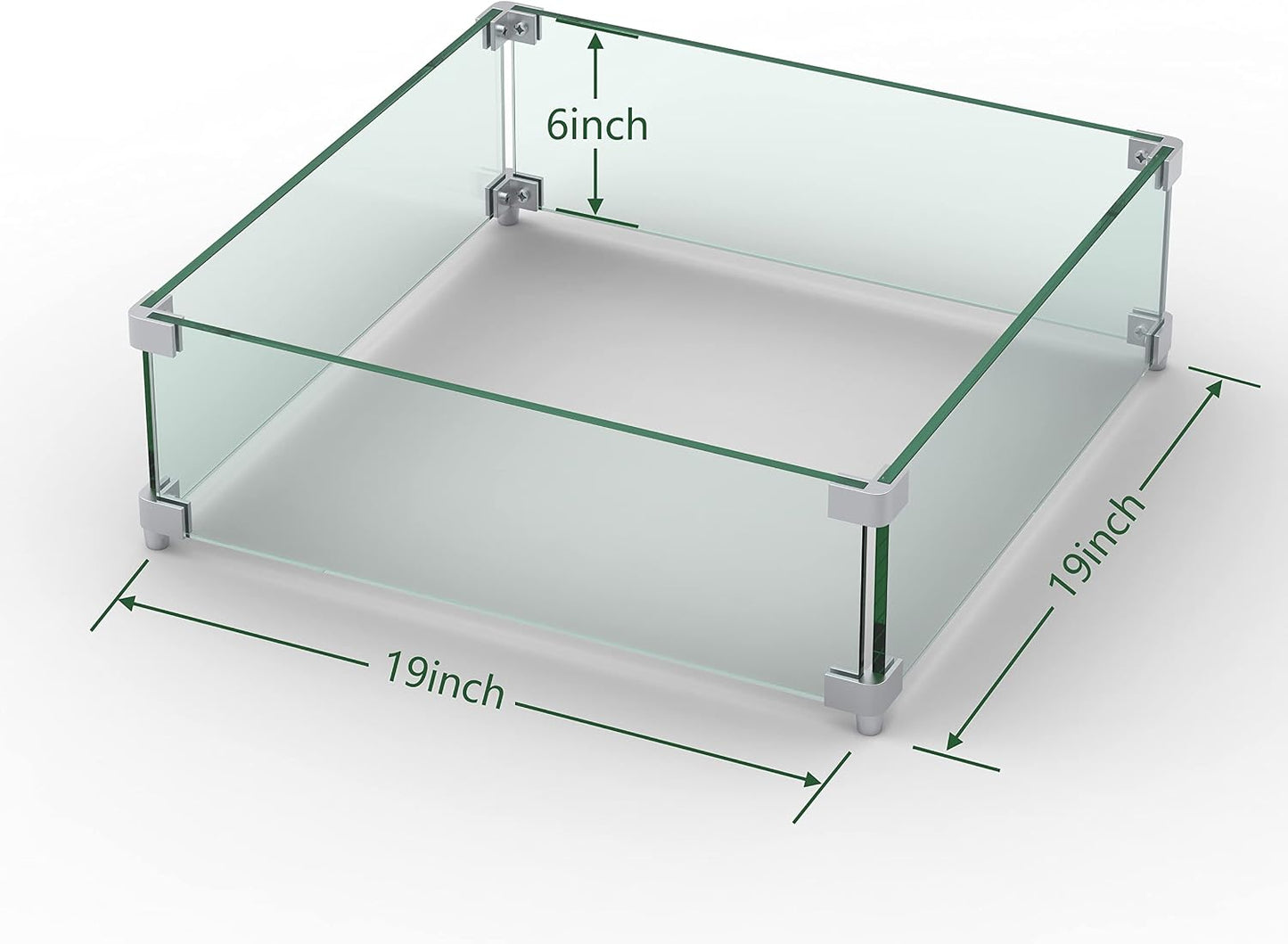 Protector viento hoguera 19x19x6" vidrio templado 5/16"
