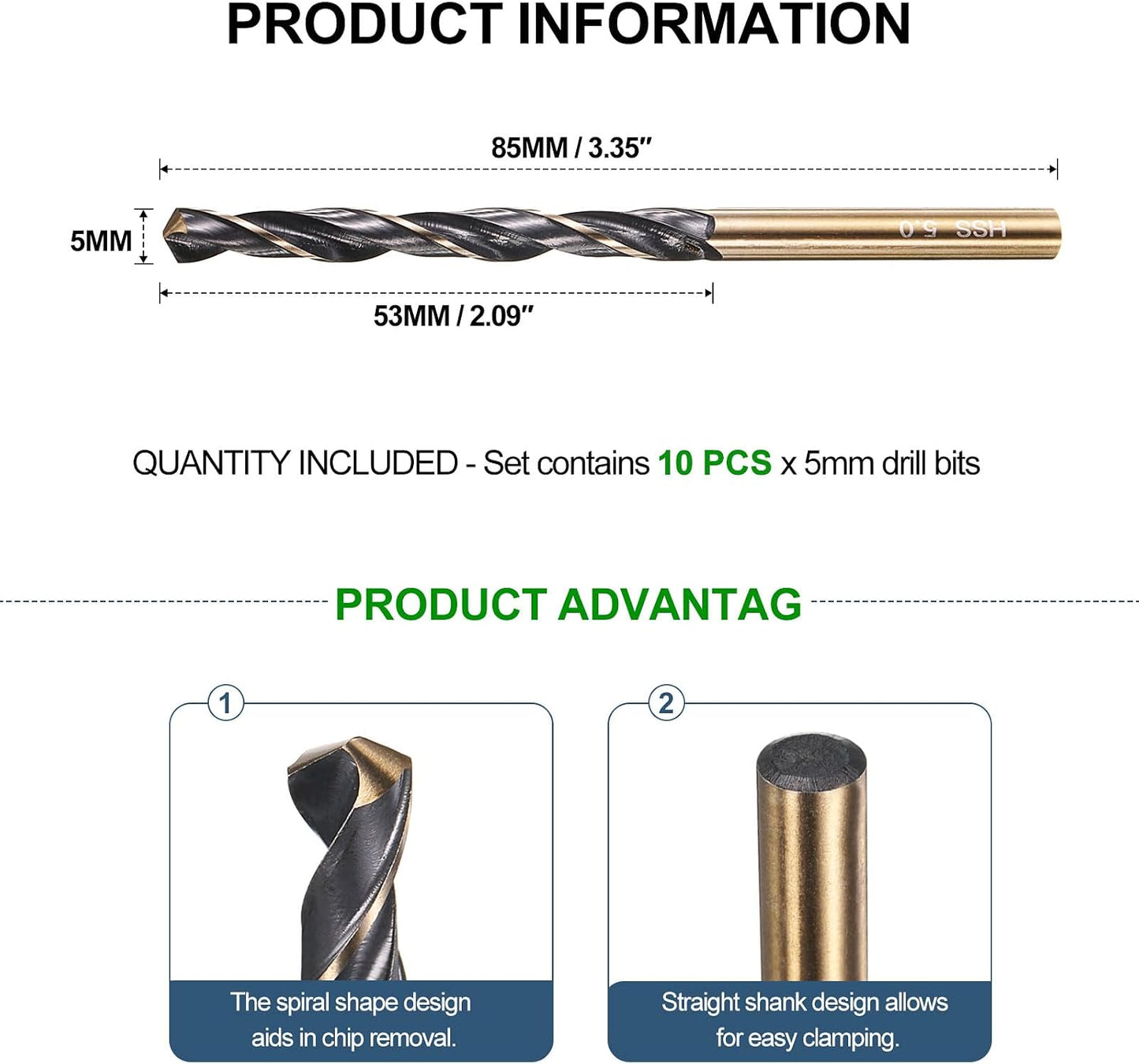 Broca acero 4341 para cobre aluminio madera 10uds