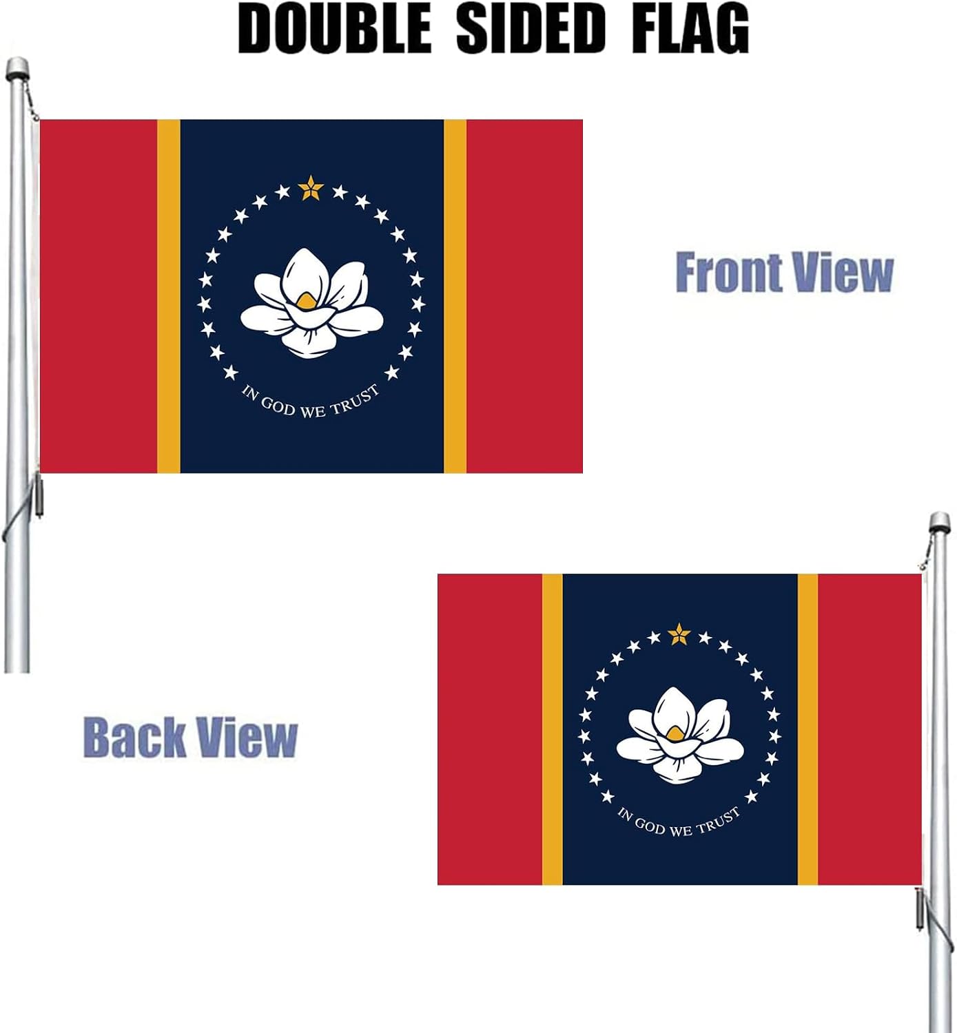 Bandera Mississippi 3x5pulg doble cara poliéster 3 capas