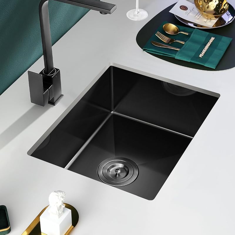 Fregadero cocina empotrado 20" negro acero inox T304