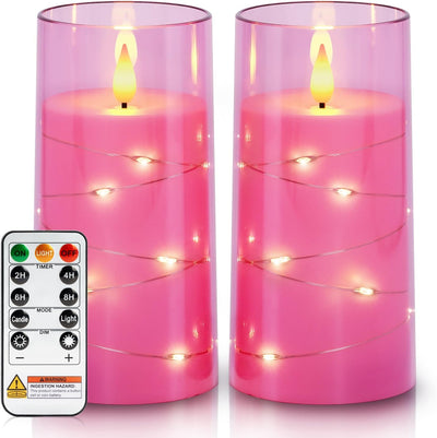 Velas rosas sin llama con luces hadas LED set 2 6pulg