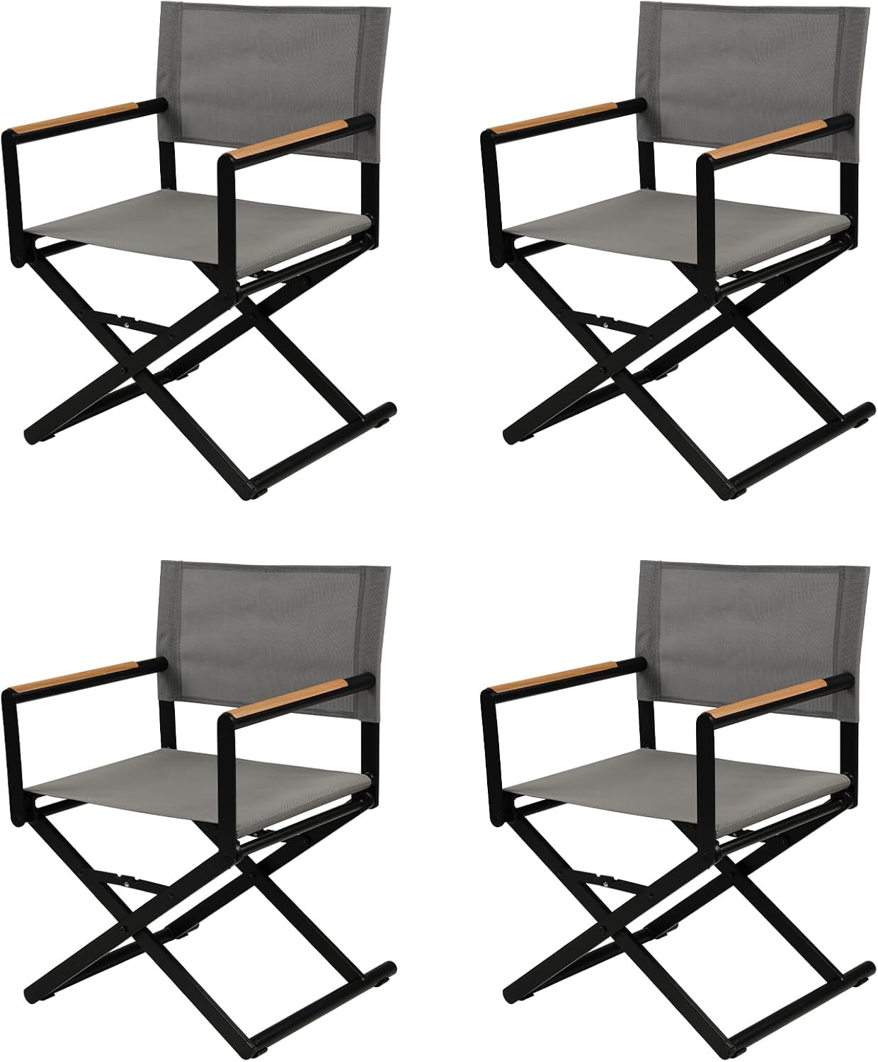4 Sillas Director Anchas Plegables Madera Gris