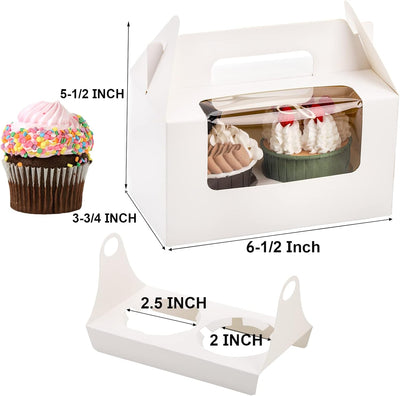 60 Cajas Cupcakes con Asa Ventana Contenedores Portátiles
