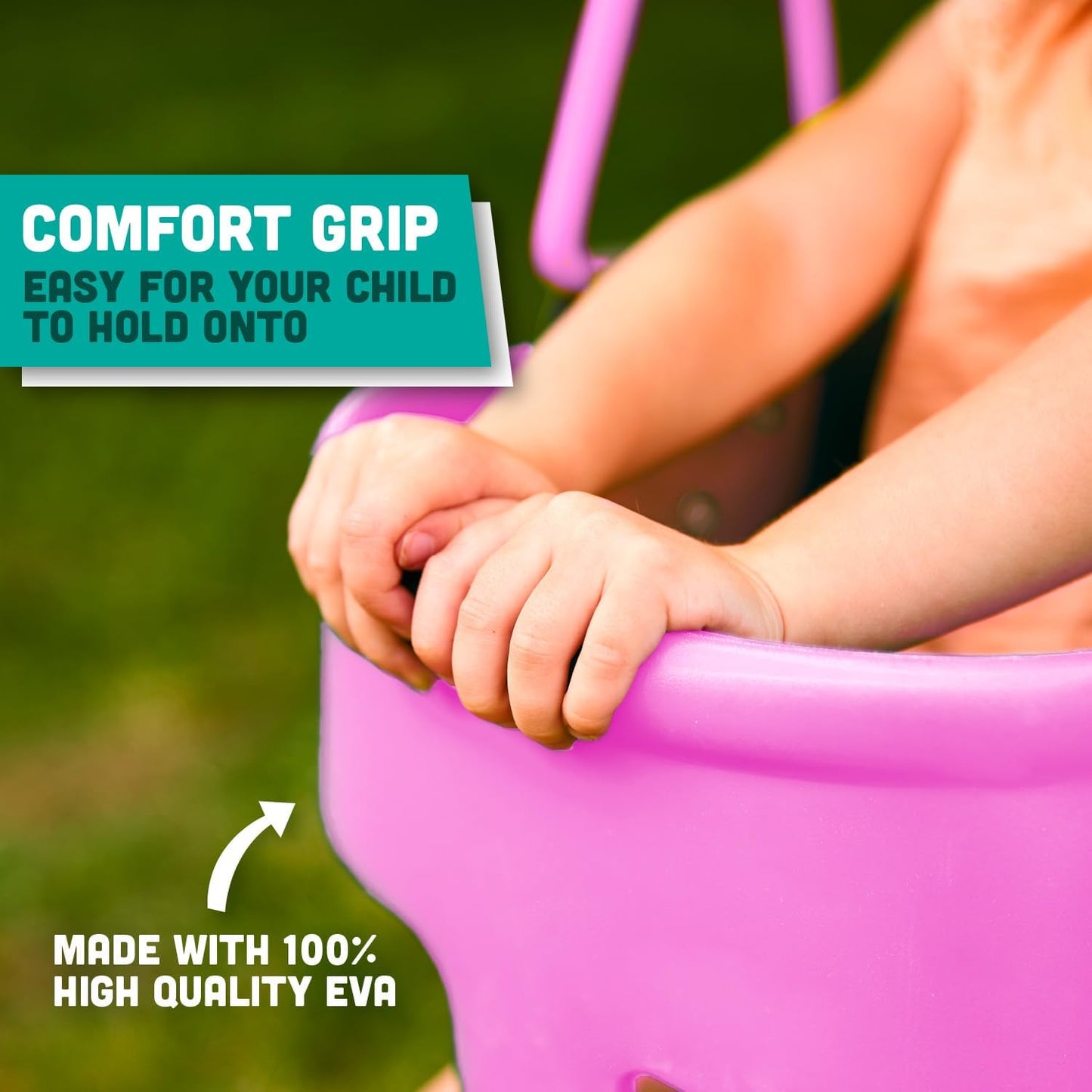 Asiento columpio niños agarre dedos plástico rosa