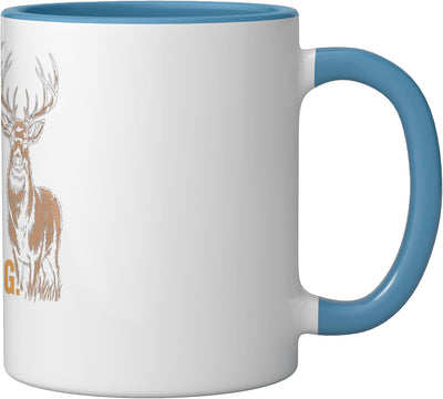 Taza Cerámica Cazador Ciervo con Chiste Cerveza Azul/Blanco