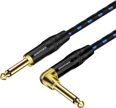 Cable 1/4pulg recto a 90° trenzado negro/azul 25ft
