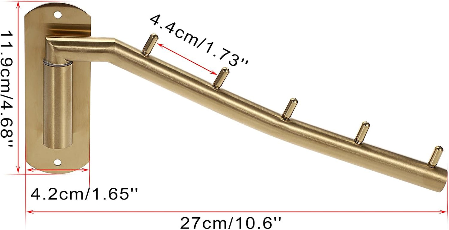2 Pzas Gancho Acero Inox para Colgar Ropa 5 Ganchos Dorado