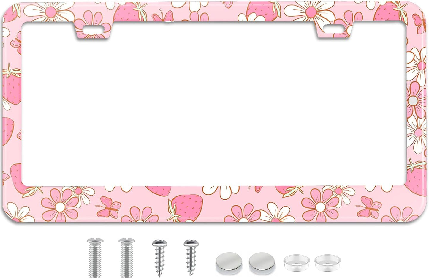 Marco matrícula floral rosa acero inox portamatrícula