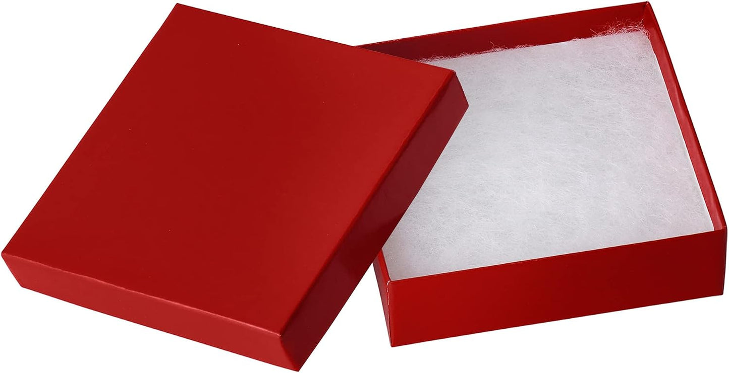 10 Joyeros Cartón 3.5x3.5x1" con Algodón Relleno Rojo