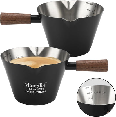 2 Pzas Taza Medidora Espresso Acero Inox Mango Madera 200ml Negro