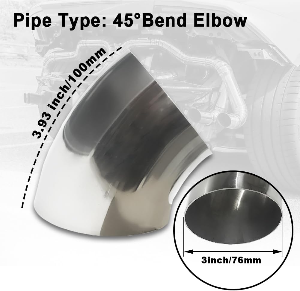 Tubo codo escape 3pulg 45grados acero inox SS304