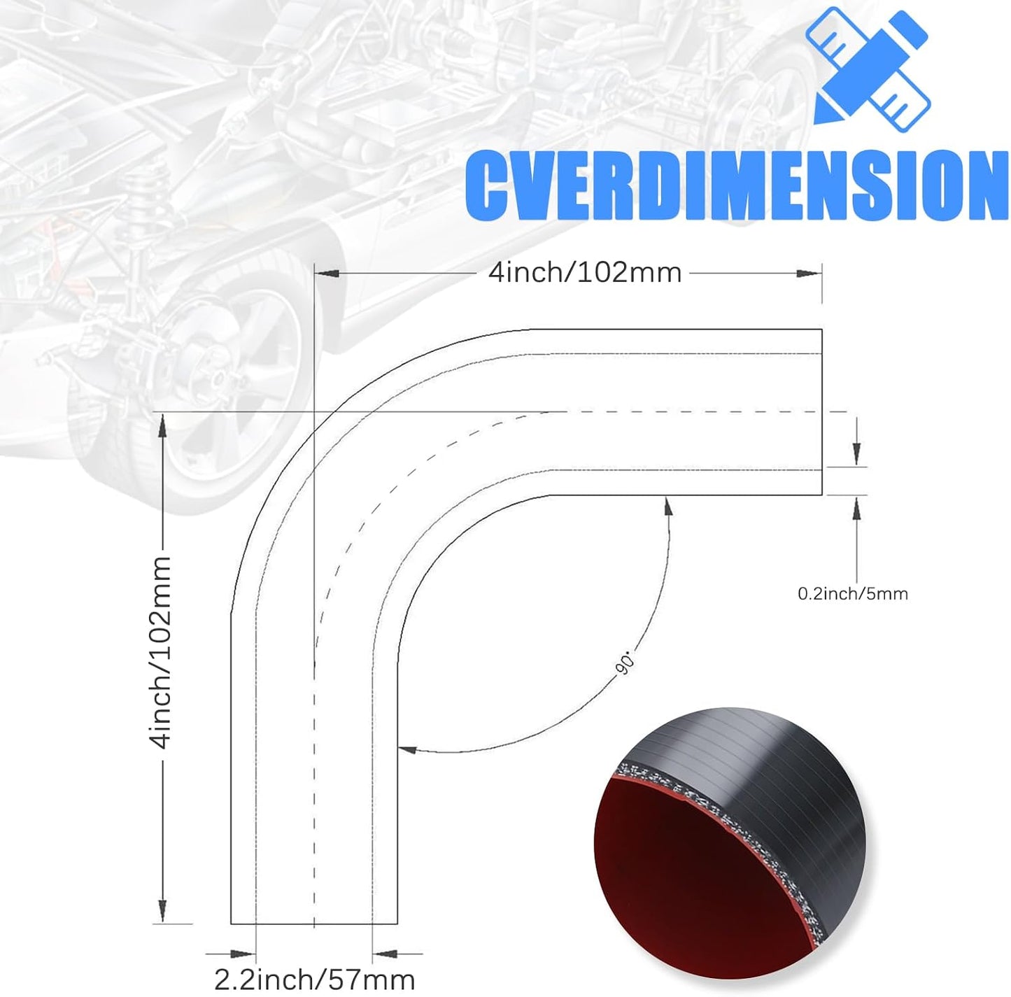 Manguera silicona acoplador codo 90 grados 57mm