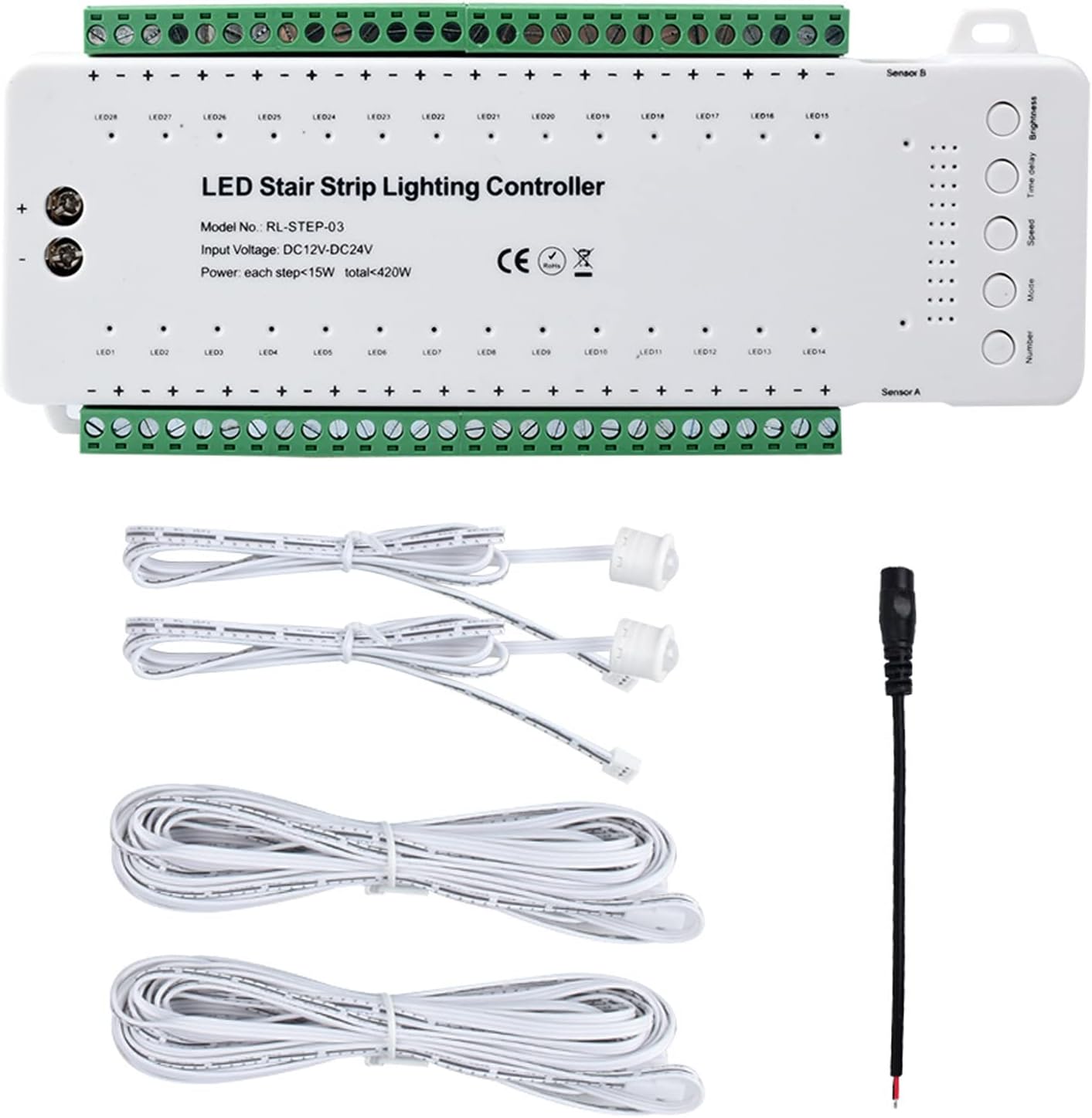 Controlador LED escalera 28 canales sensor movimiento