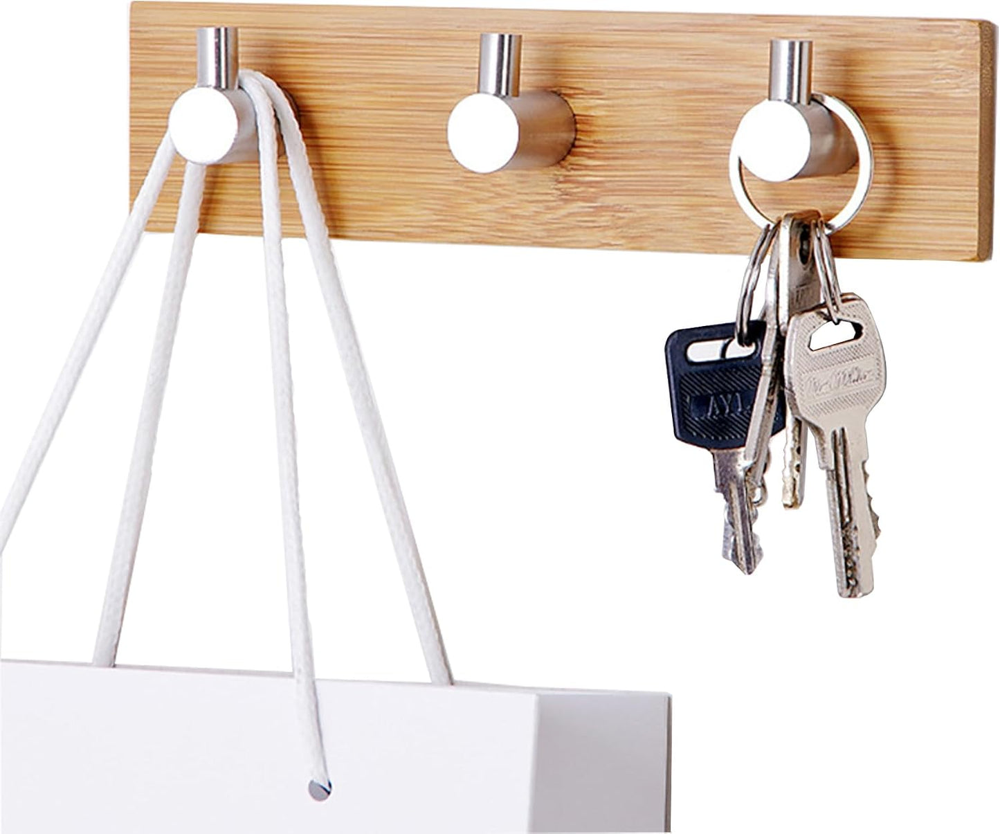 Llavero bambú pared con ganchos decorativos para cocina