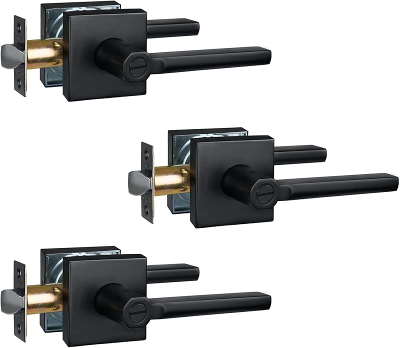 Manija puerta interior sin llave cuadrada negro mate set 3
