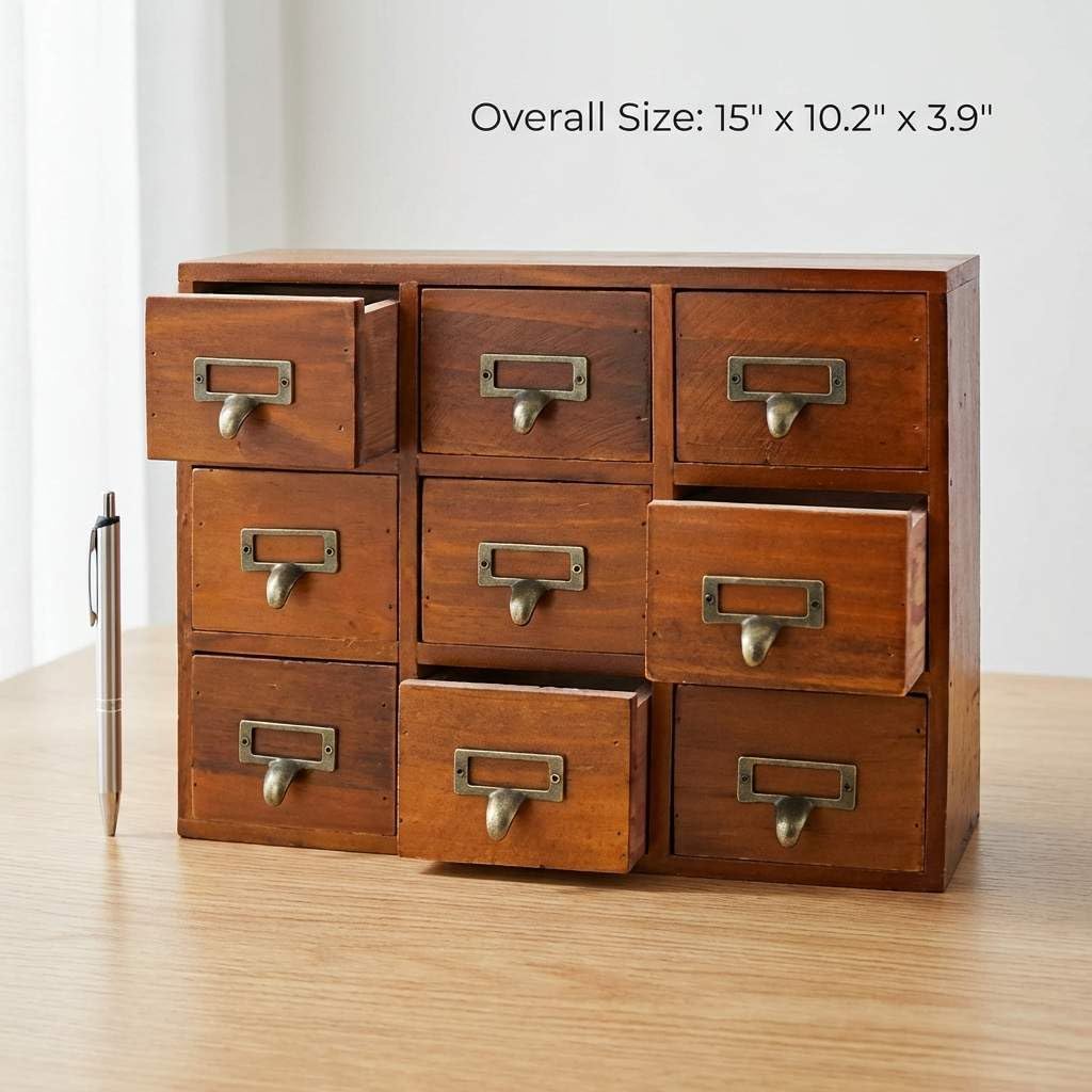 Organiz. cajones madera estilo boticario 9 cajones