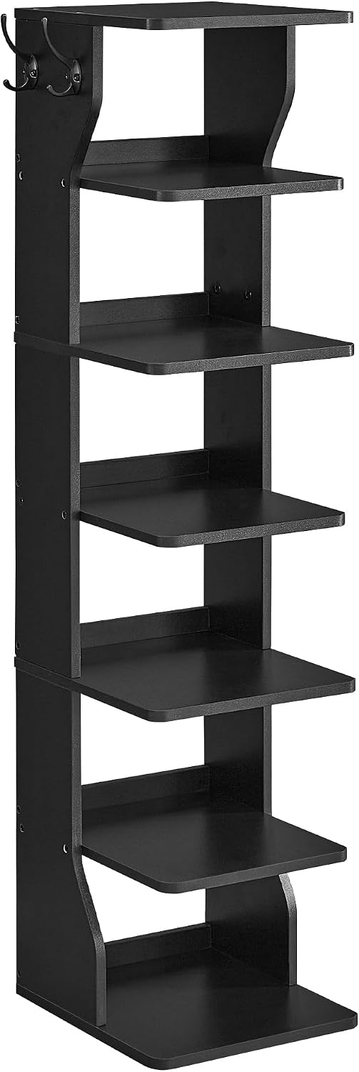 Zapatero vertical 7 niveles estrecho con ganchos negro