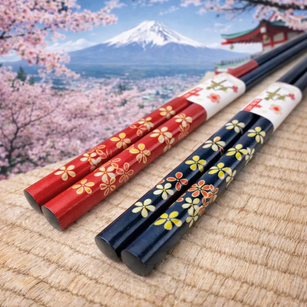 Set palillos madera laca tradicional Japón reutilizables