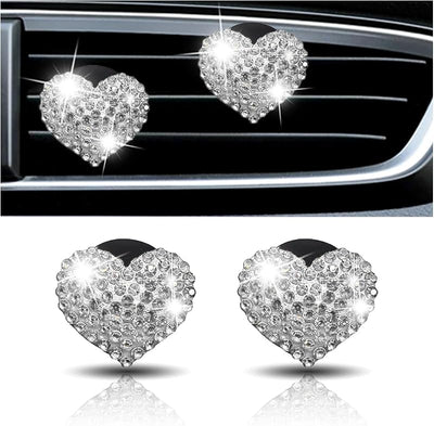 2 Pzas Clip Ventilación Coche Cristal Diamante Corazón Decorativo