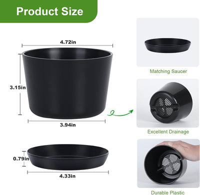 Macetas plástico 4.7" 8uds negro con bandeja drenaje
