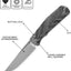 Cuchillo plegable 3.9pulg acero lavado G10 para acampar EDC